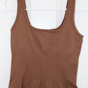 Brown, Black, and White Ribbed Bodysuit